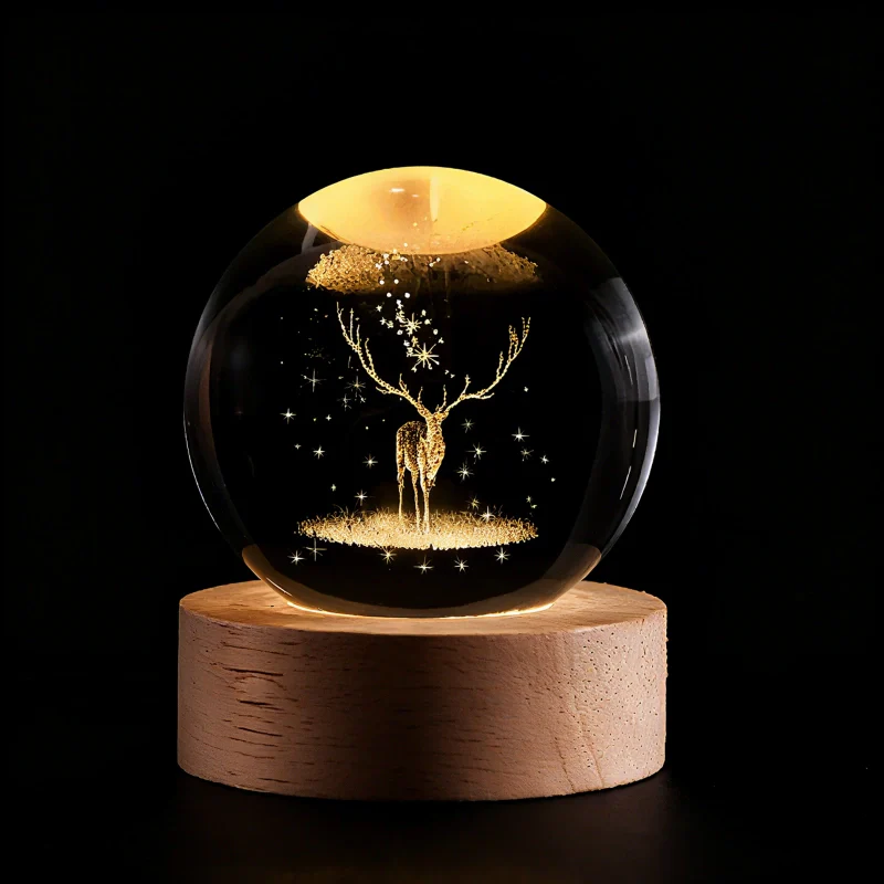 Luminous Crystal Ball – Glass, Warm White Lighting for Bedroom or Living Room Decoration