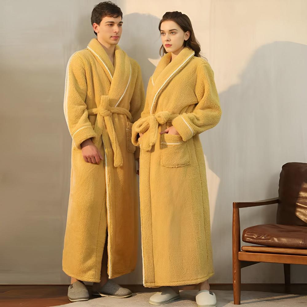 Sherpa Badekåbe – Koral Fleece, Unisex med Skulderkrave og Lommer til Hjemmebrug