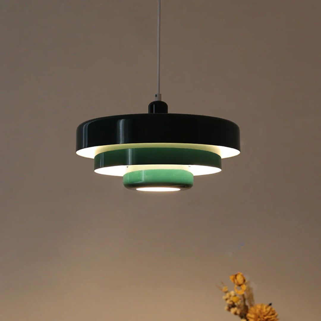 Layered pendant lamp – Modern metal lamp in green, orange or white for dining table or living room.