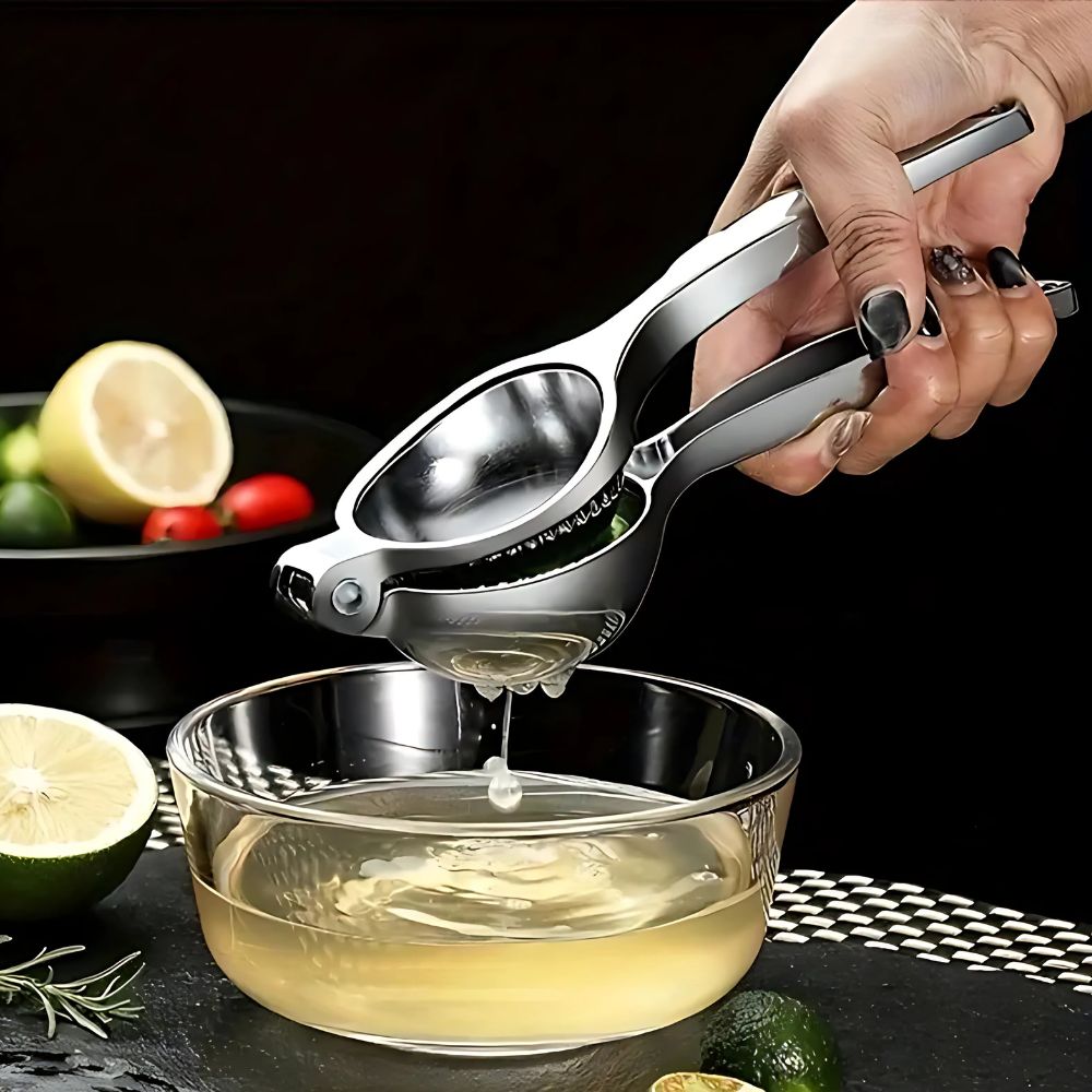 Citruspresser i rustfrit stål – stålbørste, ergonomisk design til køkken og drikkevarer