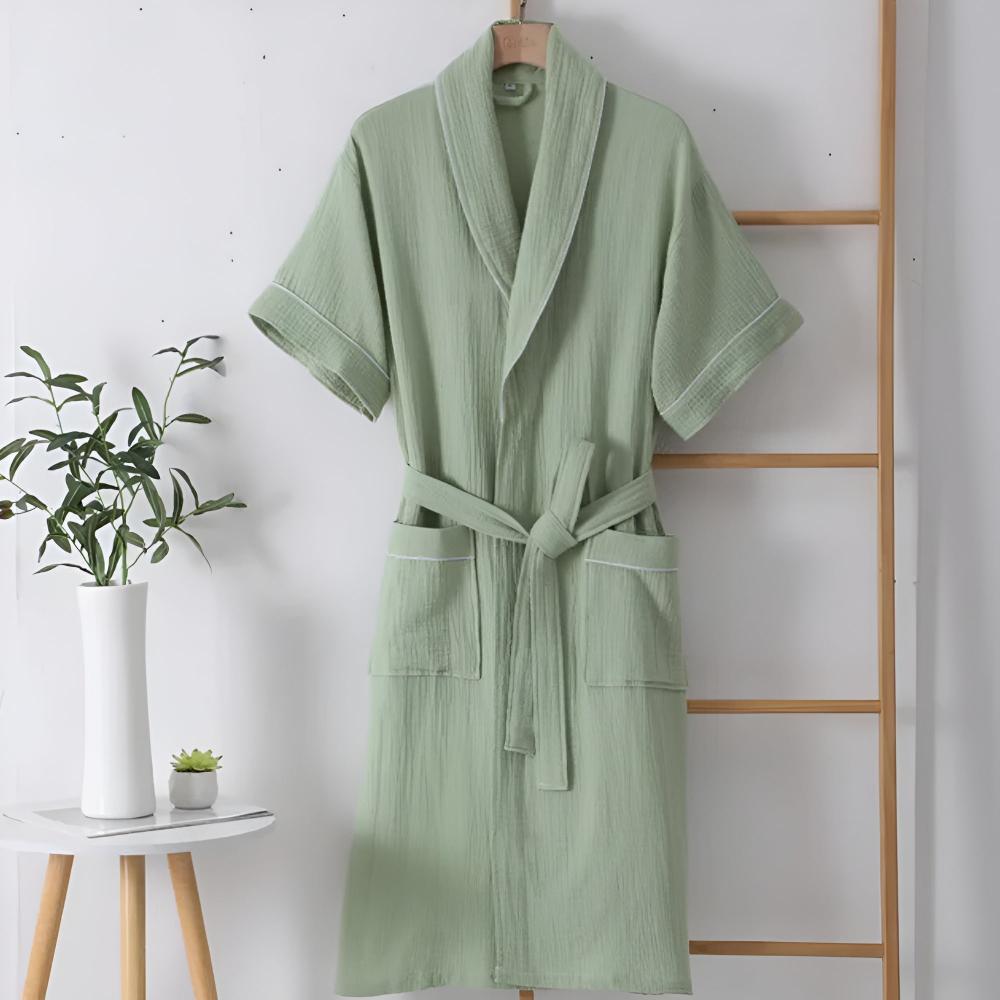 Short Bathrobe – Lightweight Cotton, Unisex in Soft White for Home or Swimming Pool
