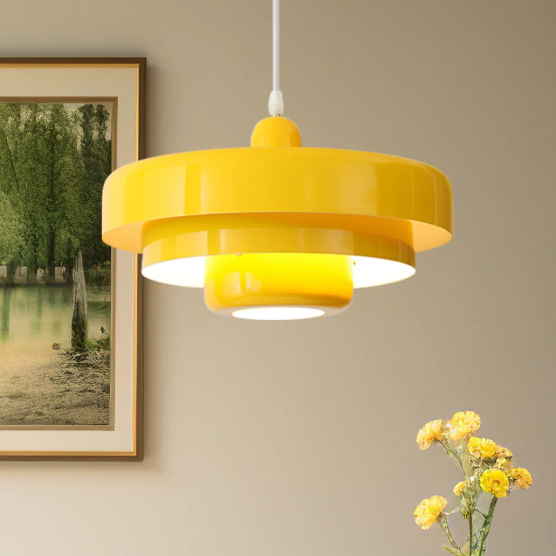 Layered pendant lamp – Modern metal lamp in green, orange or white for dining table or living room.