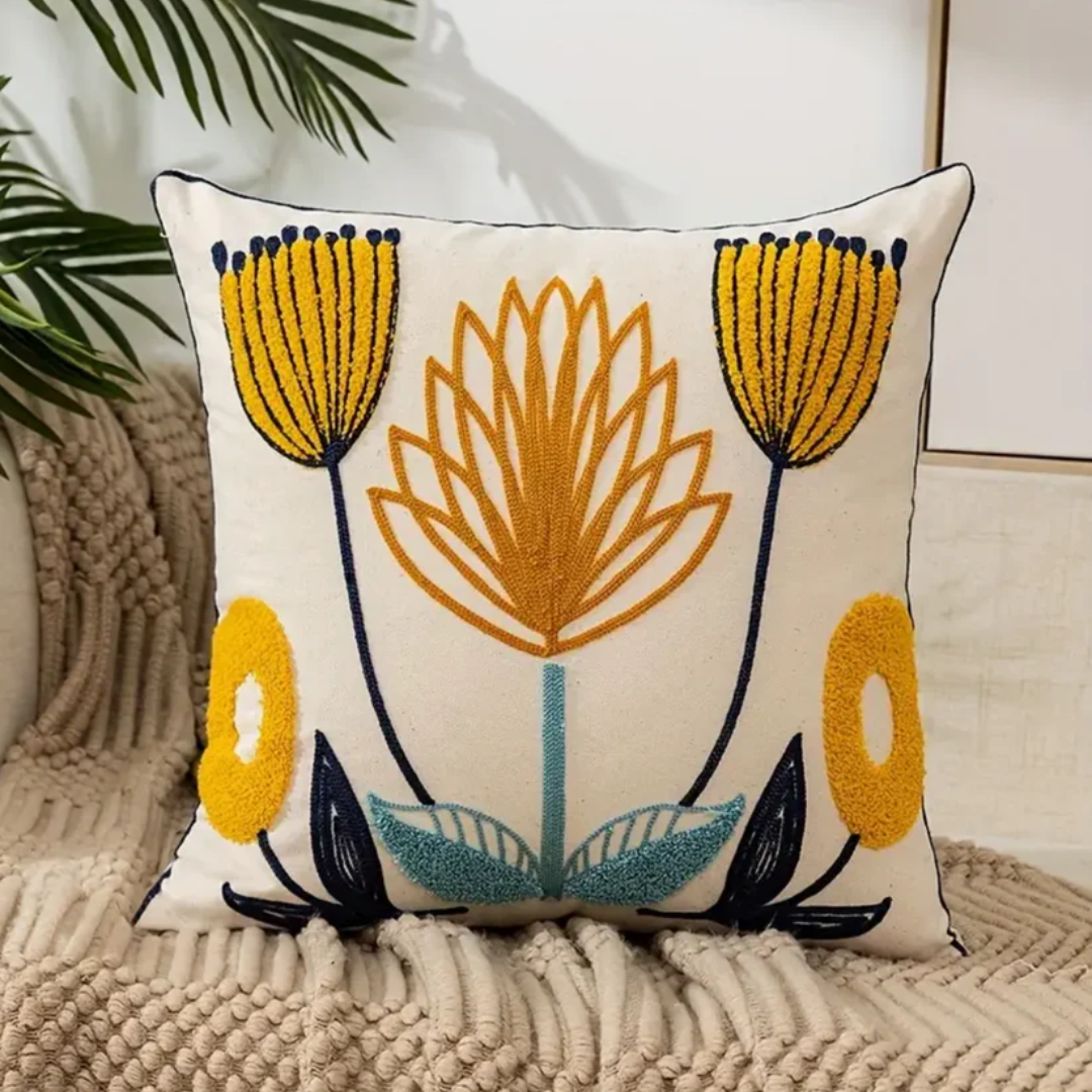 Dekorativ pude – Bomuld og Polyester, Blomsterprint til Sofa eller Lænestol