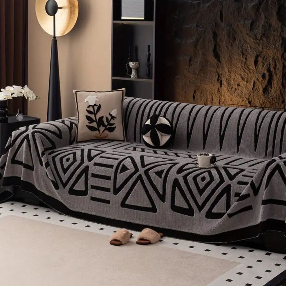 Soft Microfiber Sofa Cushions – Gray, Modern Maze Pattern for Living Rooms or Family Areas