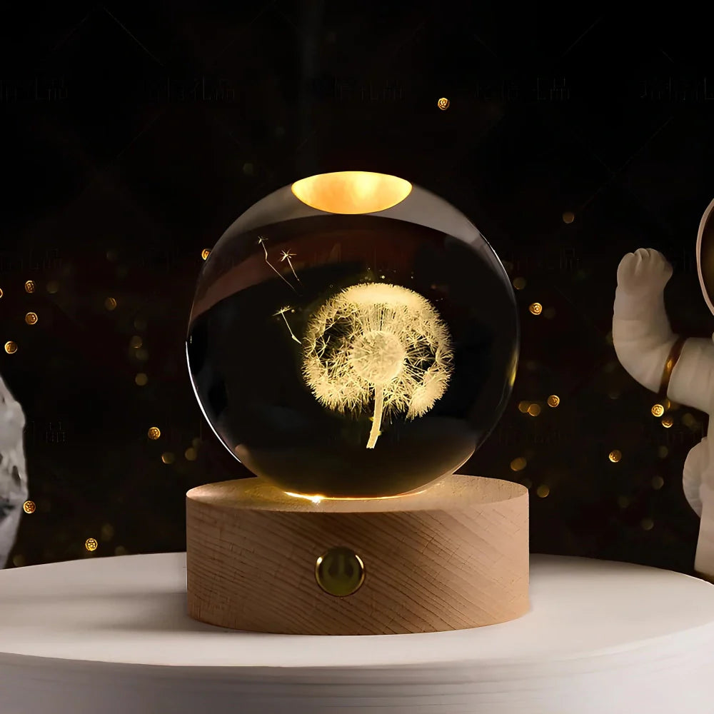 Luminous Crystal Ball – Glass, Warm White Lighting for Bedroom or Living Room Decoration