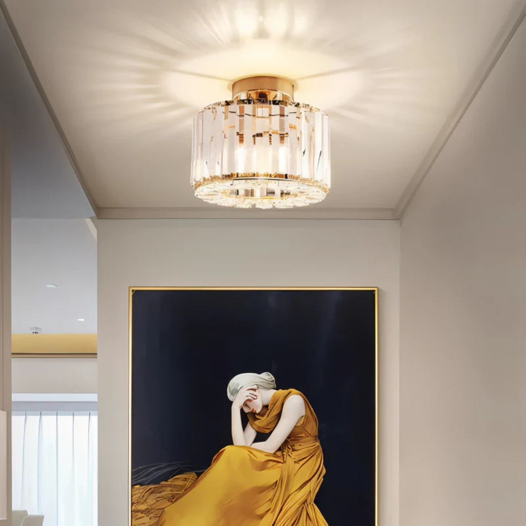 Kristallen Plafondlampe – Jern og Krystal, Moderne Design til Stue eller Soveværelse