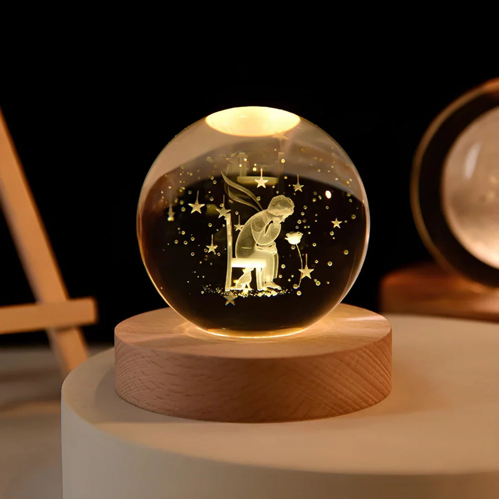 Luminous Crystal Ball – Glass, Warm White Lighting for Bedroom or Living Room Decoration