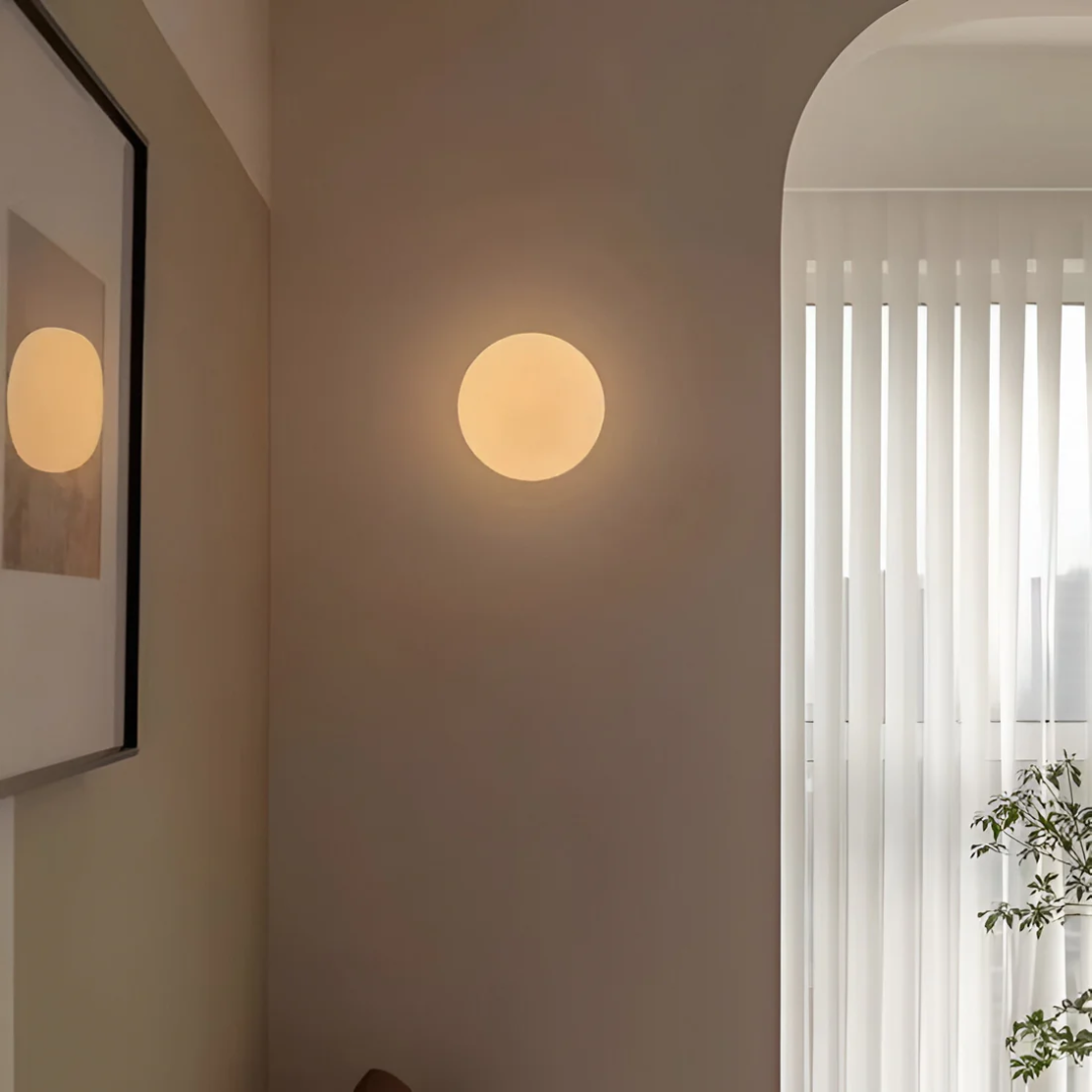 Glass Wall Lamp – White, Minimalist Design for Bedroom or Living Room