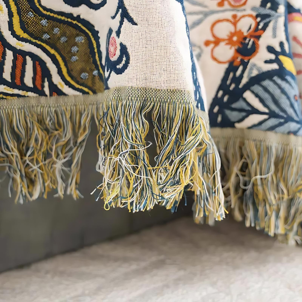 Katoenen Plaid – Blomsterprint med Frynser, Let Værdende for Sofa eller Soveværelse