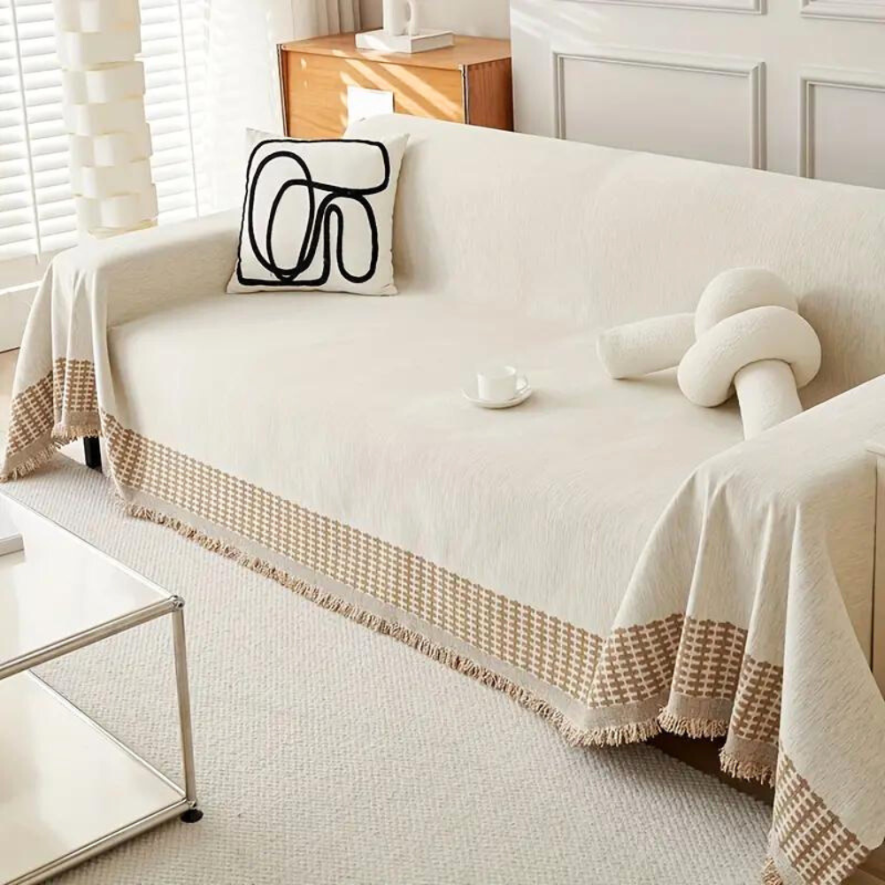 Bankhoes – Chenille-katoen, jacquard met franjes voor een fauteuil of loveseat in de woonkamer of slaapkamer