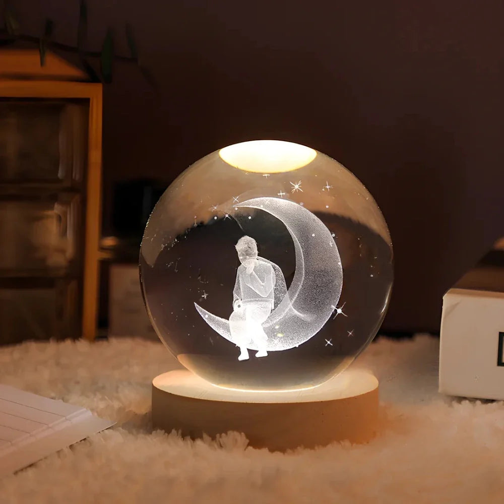 Luminous Crystal Ball – Glass, Warm White Lighting for Bedroom or Living Room Decoration