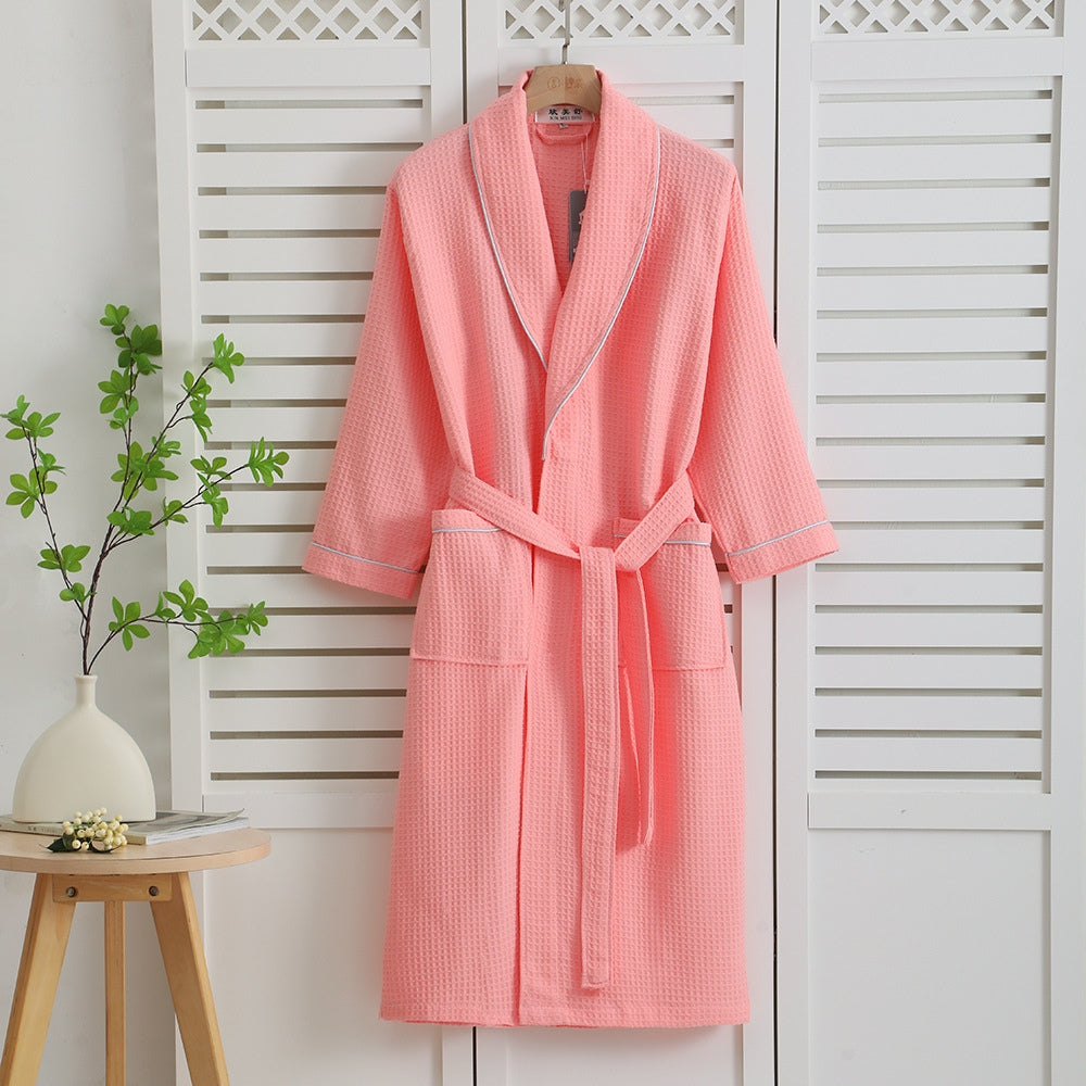 Waffle Weave Bathrobe – 100% Cotton, Beige, Comfortable Design for Home Use or Wellness