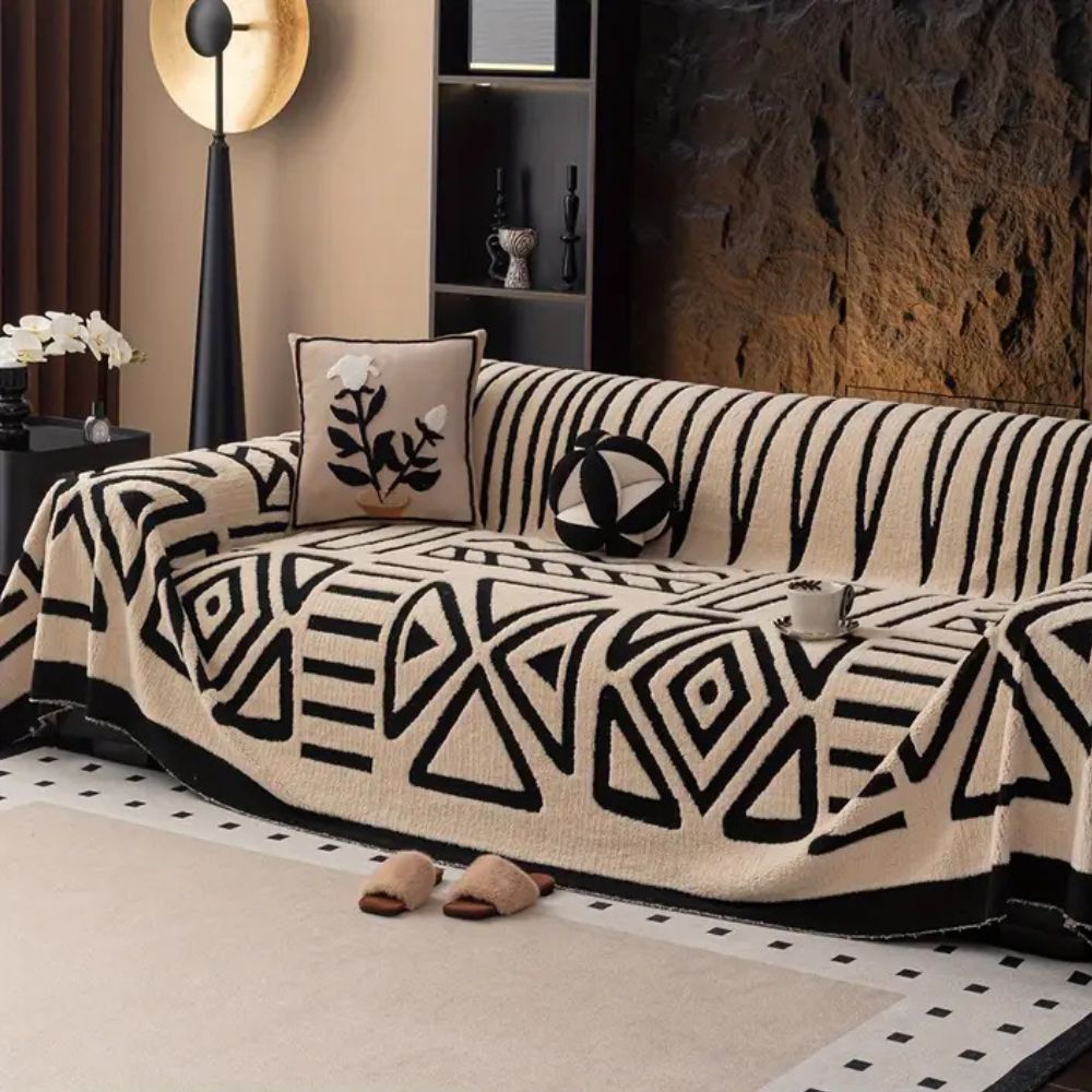 Soft Microfiber Sofa Cushions – Gray, Modern Maze Pattern for Living Rooms or Family Areas