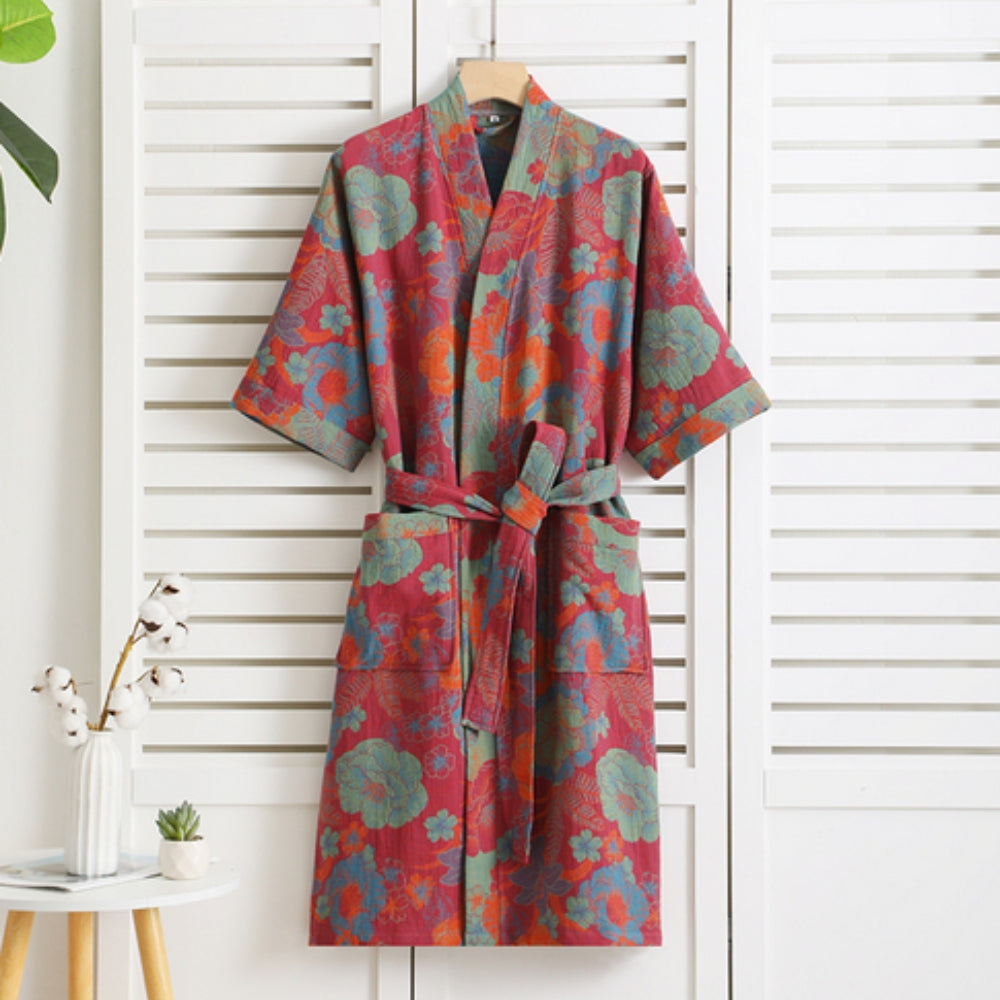 Bathrobe – Cotton, Retro Print, Summer Style for Home or Wellness