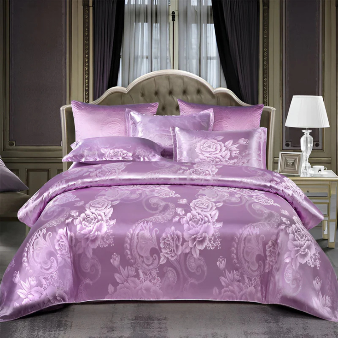Satin Duvet Cover – Floral Print, Elegant Bedroom Decor for 1 Person or 2 Persons