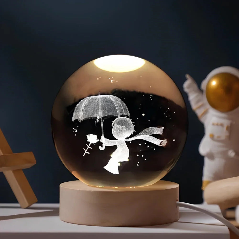 Luminous Crystal Ball – Glass, Warm White Lighting for Bedroom or Living Room Decoration