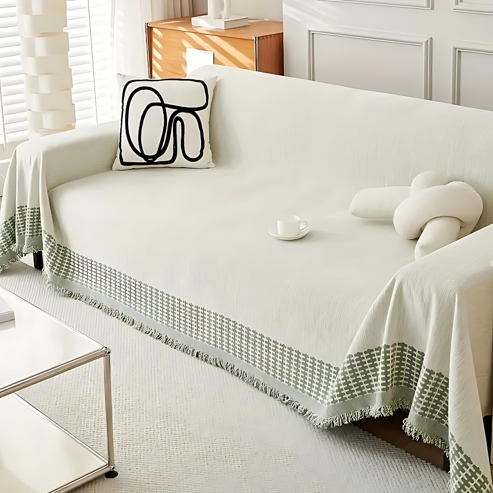 Bankhoes – Chenille-katoen, jacquard met franjes voor een fauteuil of loveseat in de woonkamer of slaapkamer