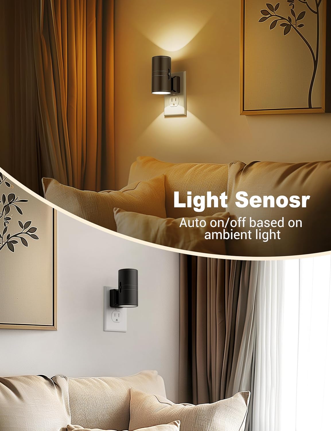 Dimmable LED Night Light – White Plastic with Twilight Sensor for Bedroom or Hallway