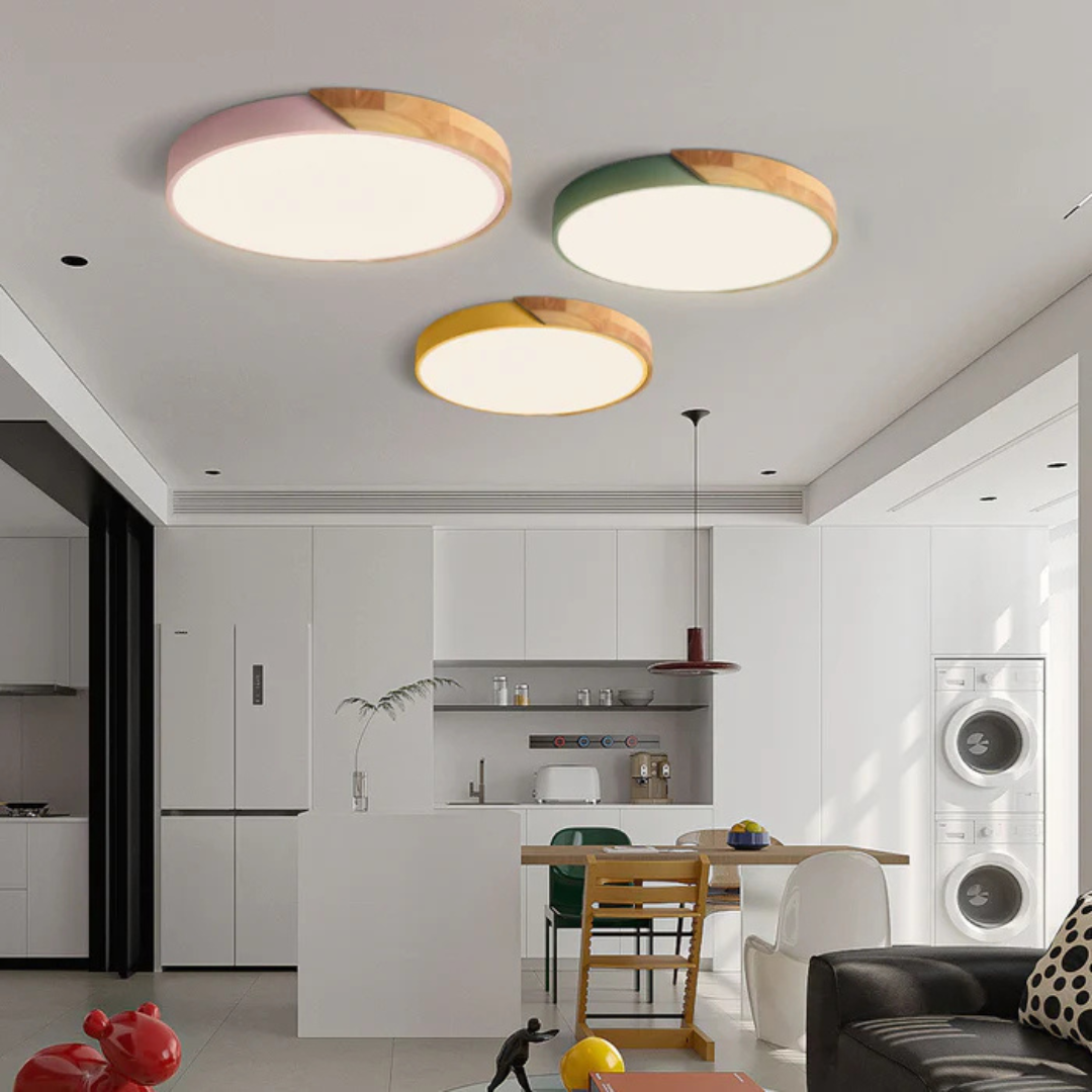 Scandinavian Wood LED Ceiling Lamp – Natural Wood, Modern Design for Bedroom or Living Room