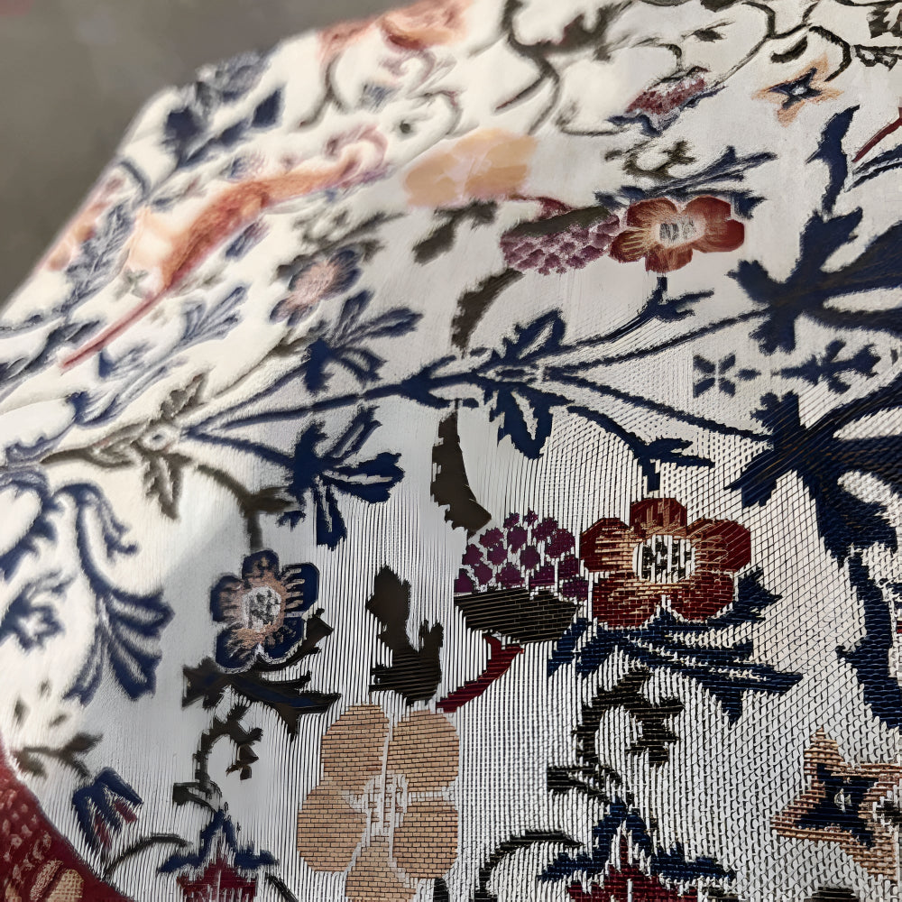 Vintage Jacquard Borddug – Blomster og Fugle, Rustik Design til Spise- eller Kaffe Bord