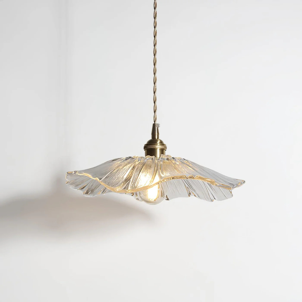 Hanglamp – Glazen bloemvorm in paars en amberkleurig voor aan de eettafel of in de woonkamer