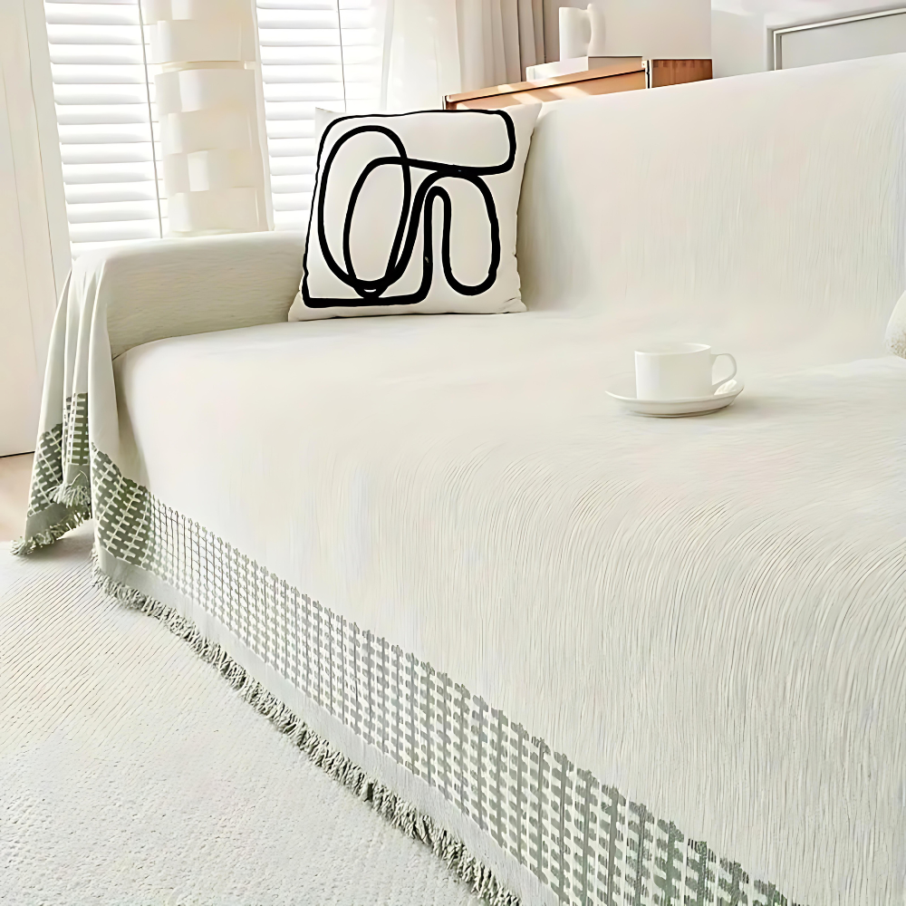 Bankhoes – Chenille-katoen, jacquard met franjes voor een fauteuil of loveseat in de woonkamer of slaapkamer