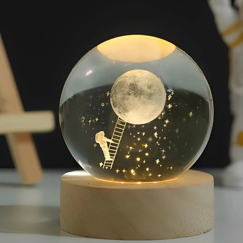 Luminous Crystal Ball – Glass, Warm White Lighting for Bedroom or Living Room Decoration