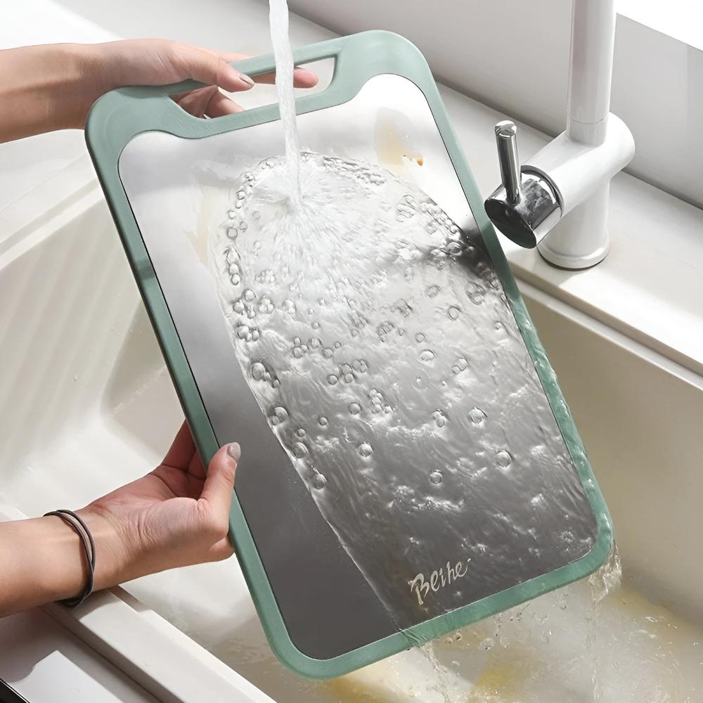 Double-sided Cutting Board – Stainless Steel and Rice Husk Fiber, Hygienic Design for Kitchen Use