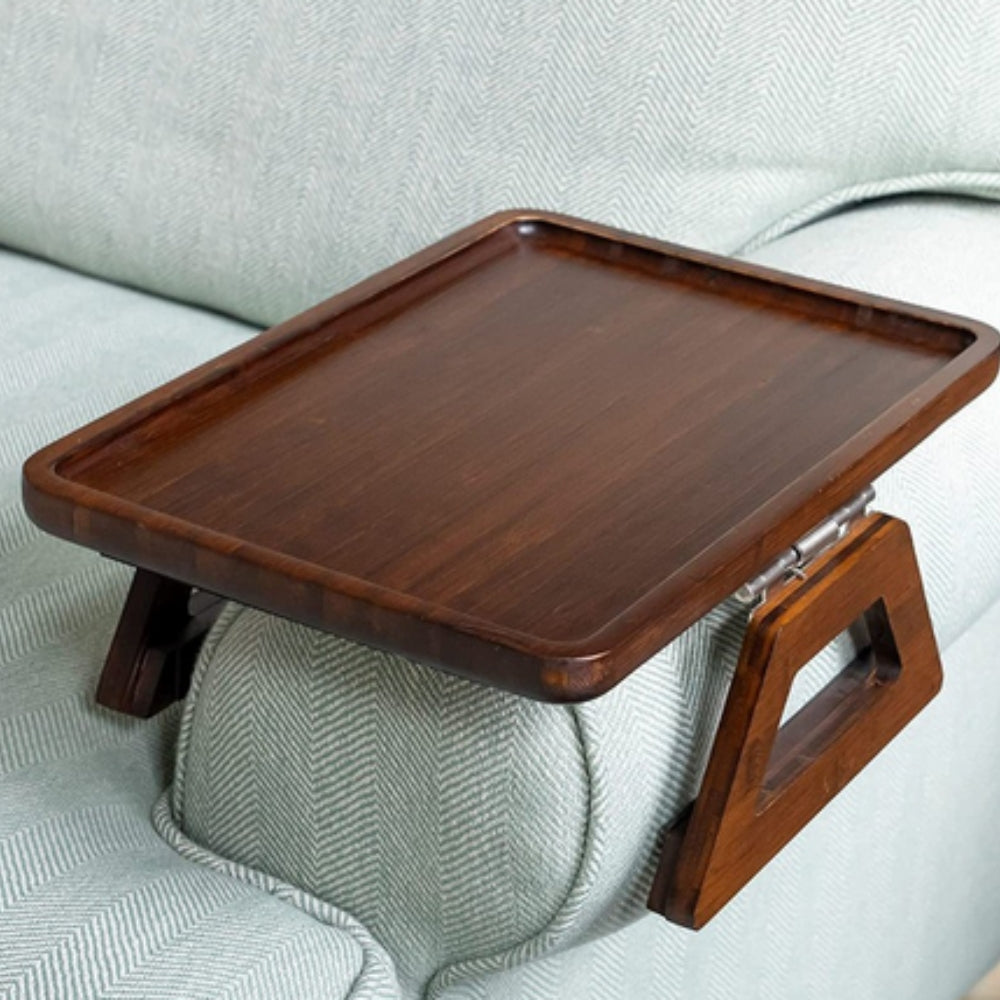 Bamboe-armsteun – Verstelbaar, minimalistisch, met ruimte voor snacks en een laptop