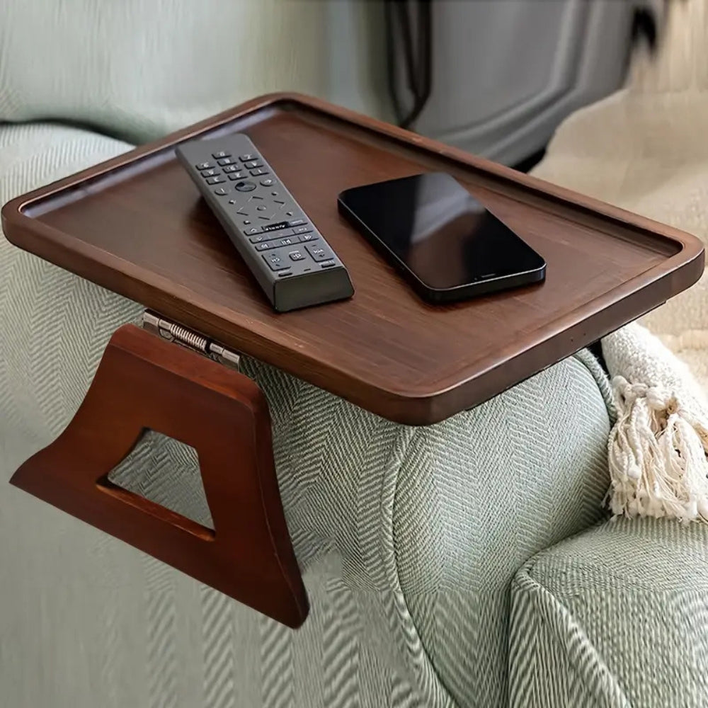Bamboe-armsteun – Verstelbaar, minimalistisch, met ruimte voor snacks en een laptop