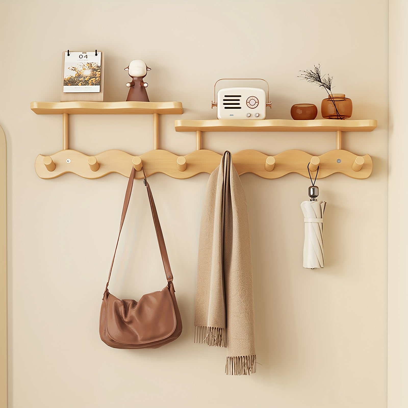 Wall-mounted Wall-mounted Wall-mounted – Bamboo, Modern Design with 8 Shelves for Entrance or Bedroom