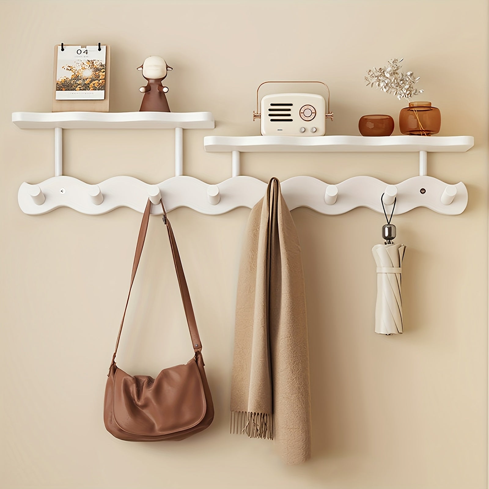 Wall-mounted Wall-mounted Wall-mounted – Bamboo, Modern Design with 8 Shelves for Entrance or Bedroom