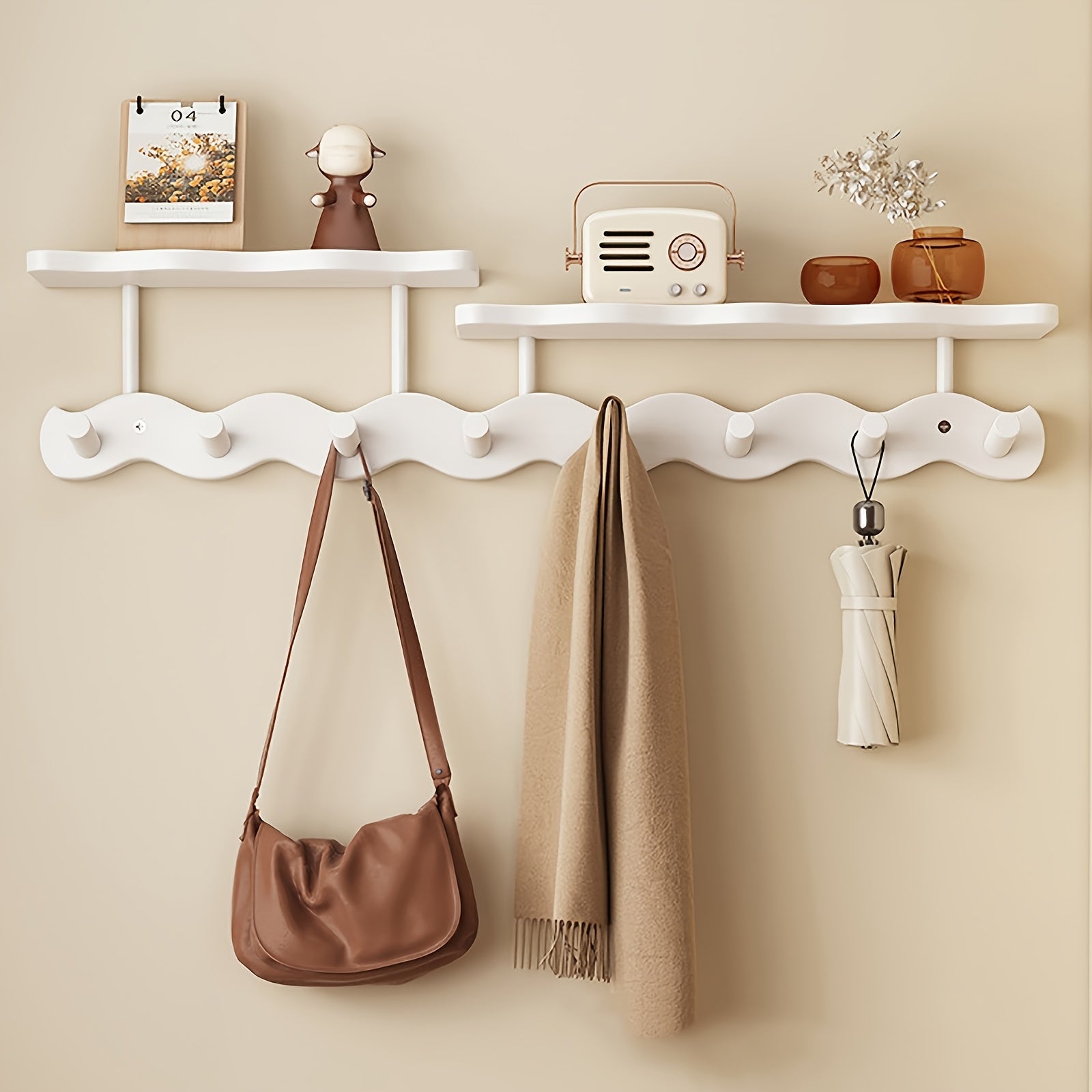 Wall-mounted Wall-mounted Wall-mounted – Bamboo, Modern Design with 8 Shelves for Entrance or Bedroom