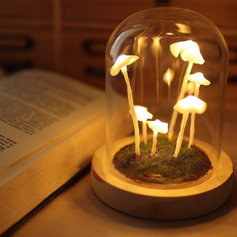 DIY Mushroom Lamp – Glass and Wood, Creative Table Decoration for the Living Room or Bedroom