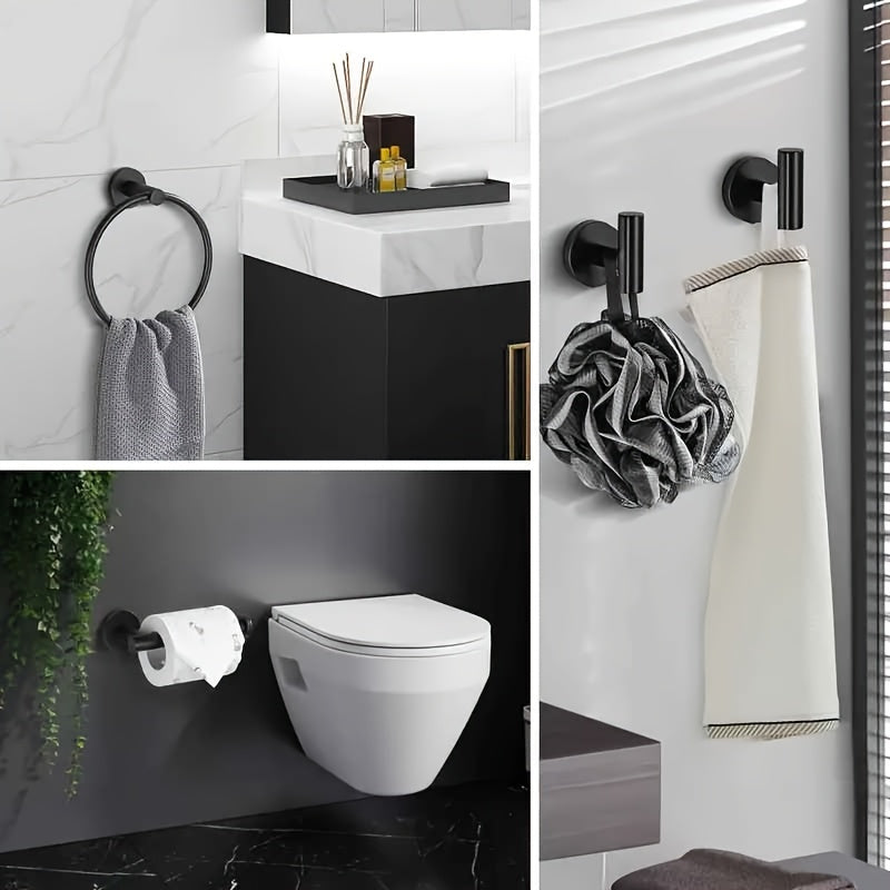 Håndklædehouder Set – Rustfrit Staal, Mat Zwart/Zilver, Modern Design voor Badkamer of Gæstetoilet