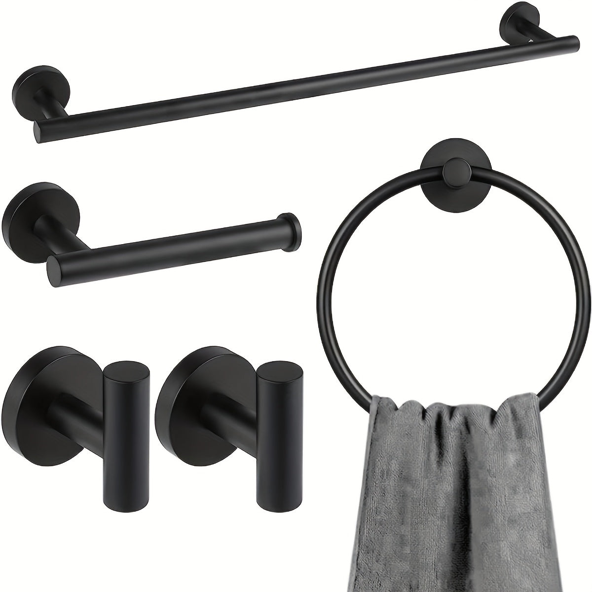 Håndklædehouder Set – Rustfrit Staal, Mat Zwart/Zilver, Modern Design voor Badkamer of Gæstetoilet