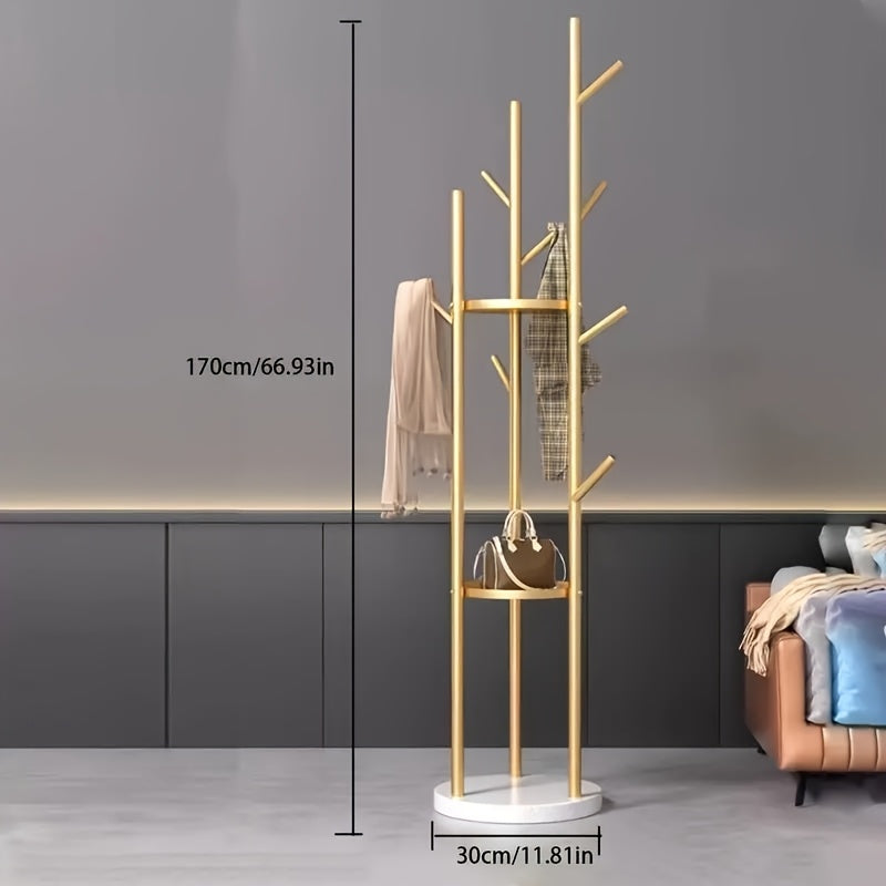Stylish Clothes Rack – Golden Metal with Natural Marble Base for Hallway, Bedroom, or Office