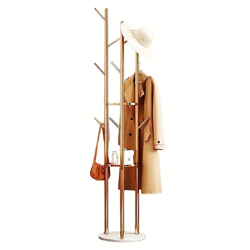Stylish Clothes Rack – Golden Metal with Natural Marble Base for Hallway, Bedroom, or Office