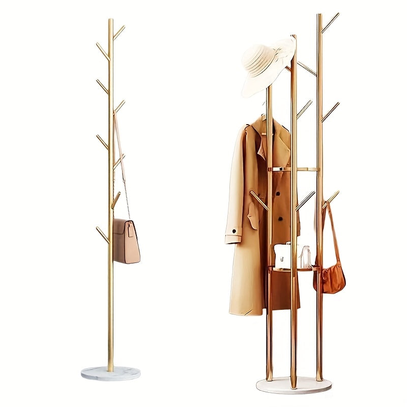 Stylish Clothes Rack – Golden Metal with Natural Marble Base for Hallway, Bedroom, or Office