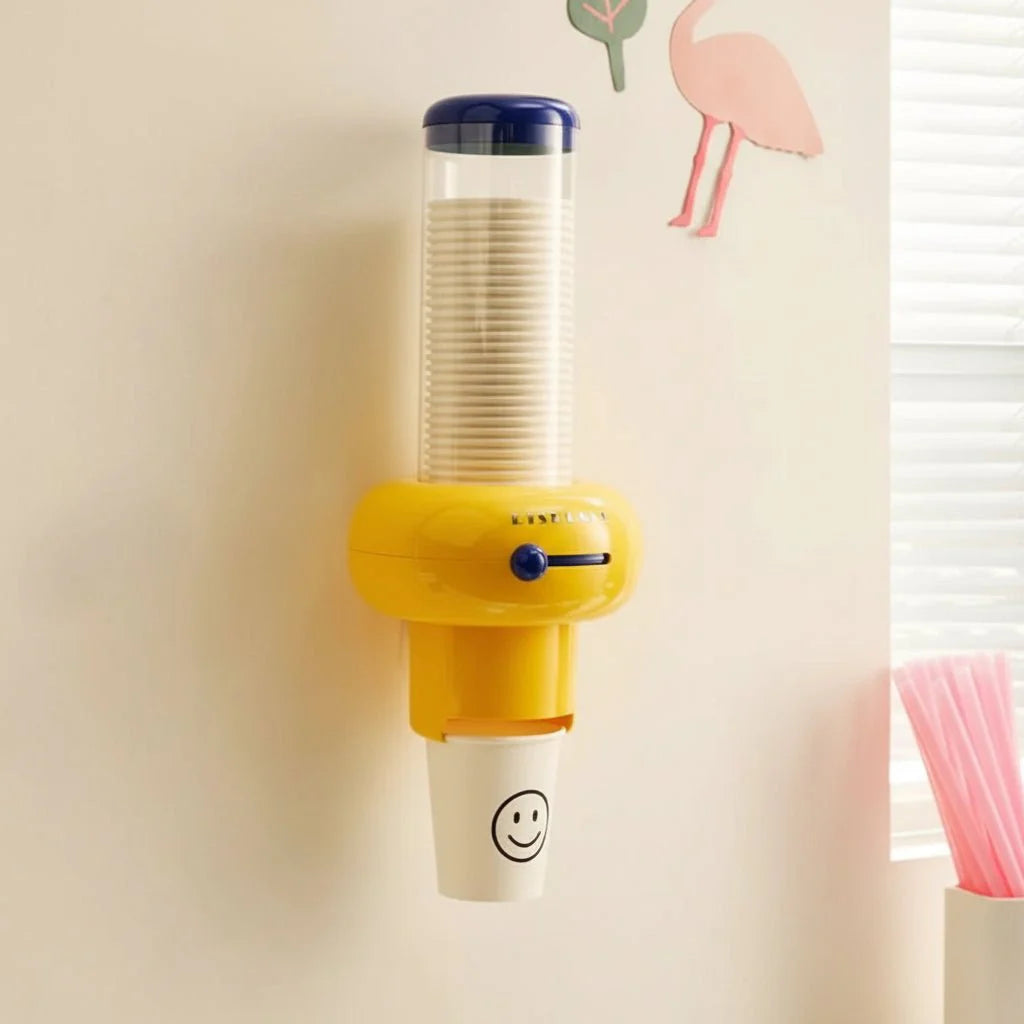 Væghængt Becher-dispenser – Kompakt, Hvid Plast til Køkken eller Kontor