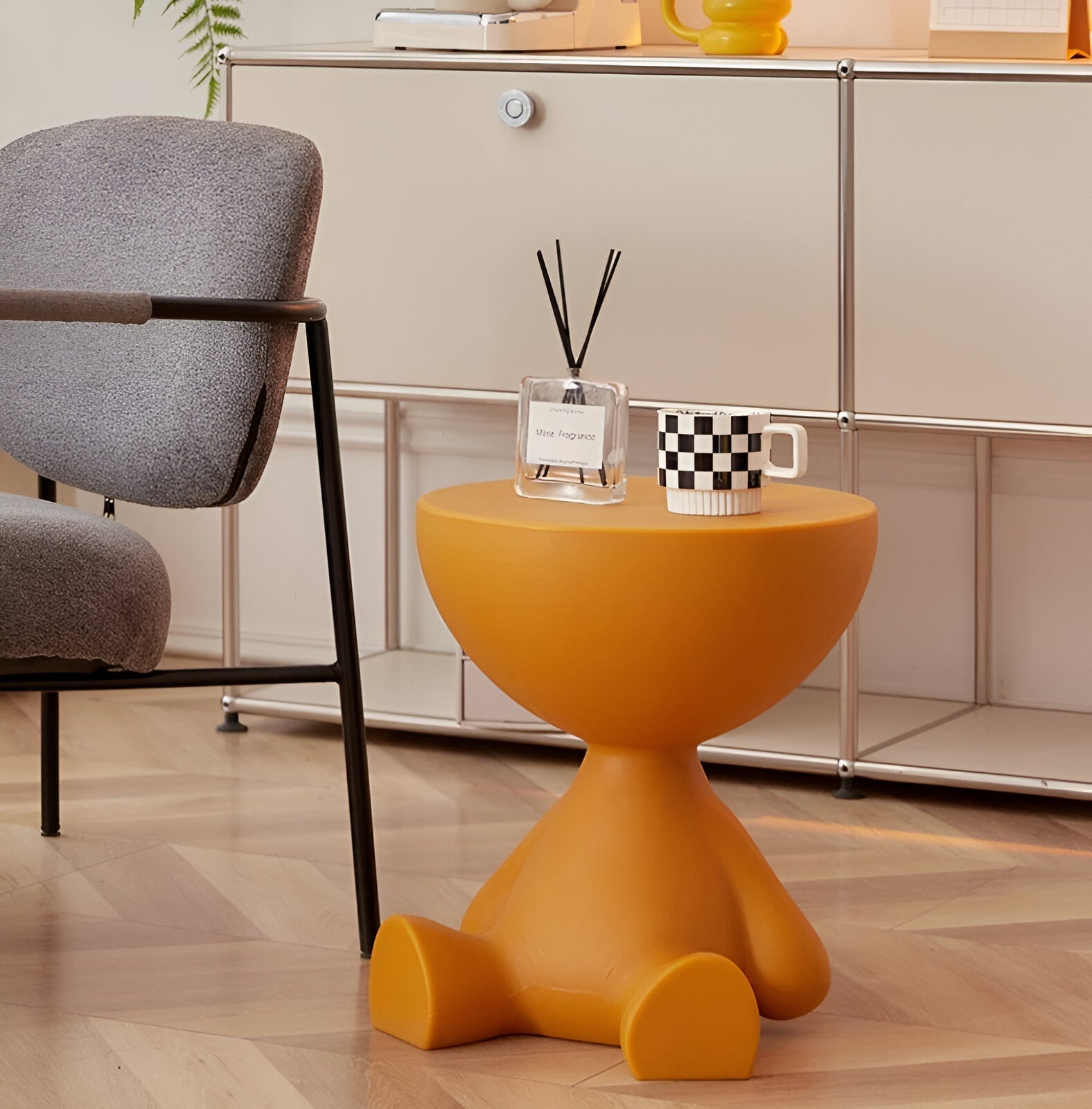 Round low table – black plastic, timeless design for living room or sitting room