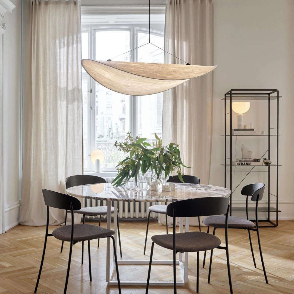 Japandi Pendellampe – Naturlig Silke, Boho Design til Stue, Spisestue eller Soveværelse
