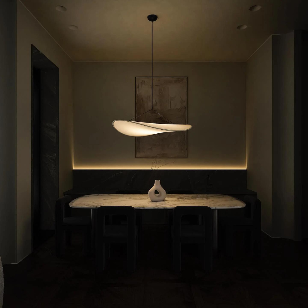 Japandi Hanging Lamp – Natural Silk, Bohemian Design for Living Room, Dining Room, or Bedroom