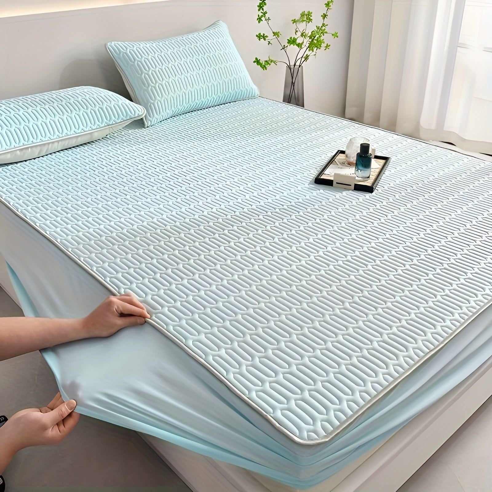 Kølende Latex Madras Sæt – Hvid, Åndbar Enhed for Forfriskende Søvn om Sommeren