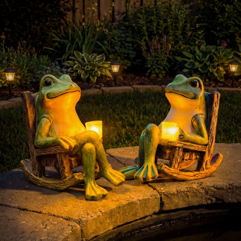 Seaside Figure with Solar Lighting – Weather-Resistant, Green Plant for Atmospheric Outdoor Spaces and Terrace Decor