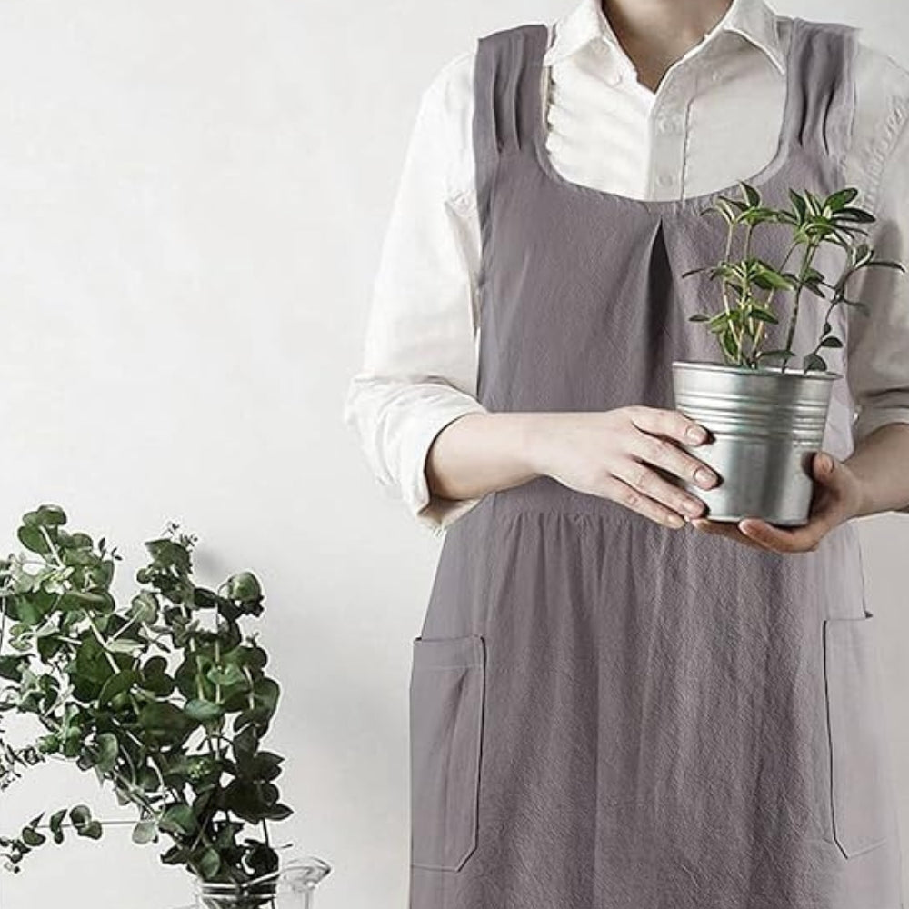 Kruisrug Forklæde – Bomuld og Linned, Minimalistisk Design til Køkken eller Havearbejde