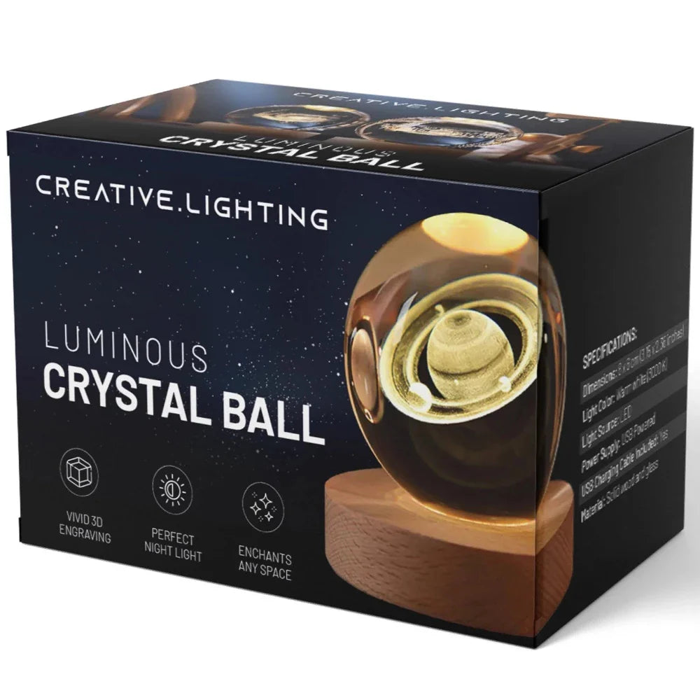 Luminous Crystal Ball – Glass, Warm White Lighting for Bedroom or Living Room Decoration