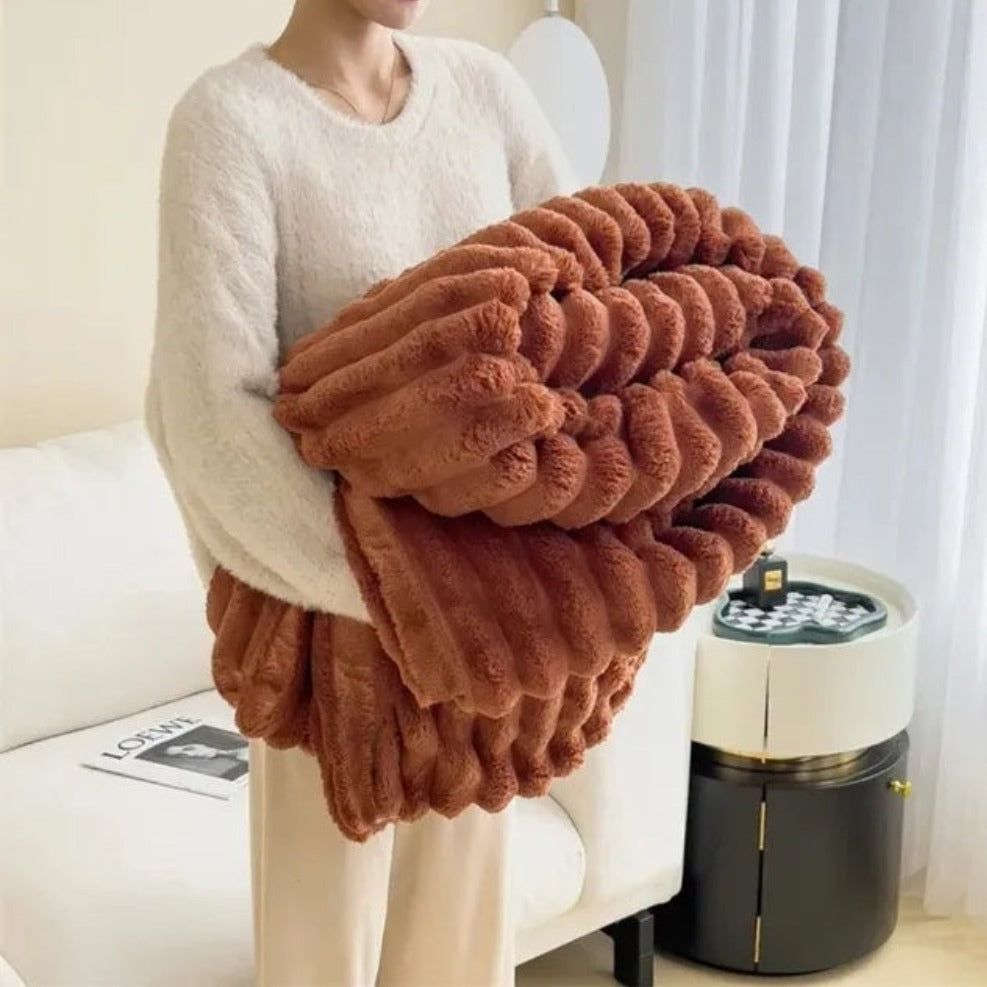 Plush Duvet Cover – Beige, Ribbed Texture for Living Room or Bedroom