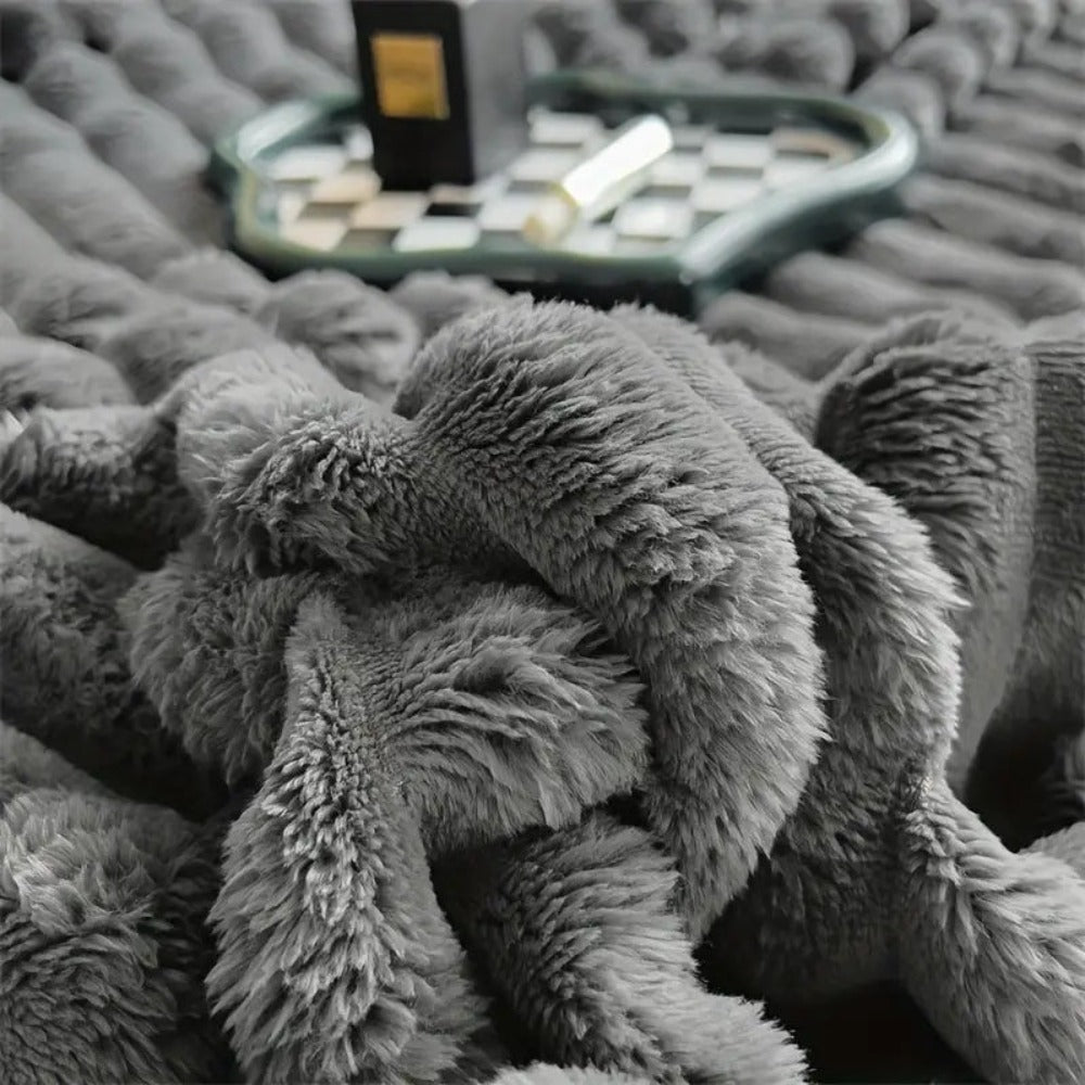 Plush Duvet Cover – Beige, Ribbed Texture for Living Room or Bedroom