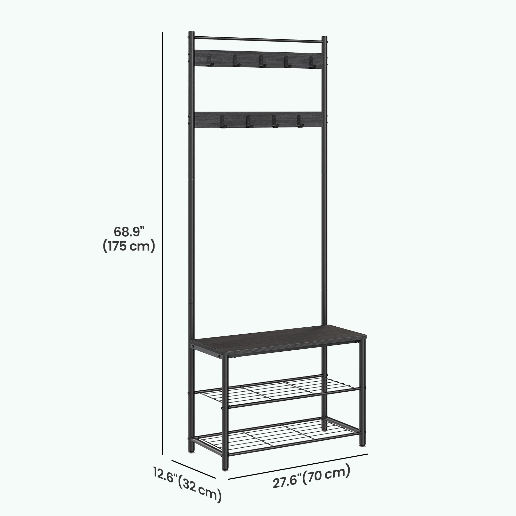 Metal Clothes Rack – Black, simple design with Shoe Shelf and Shelf for hallway or bedroom